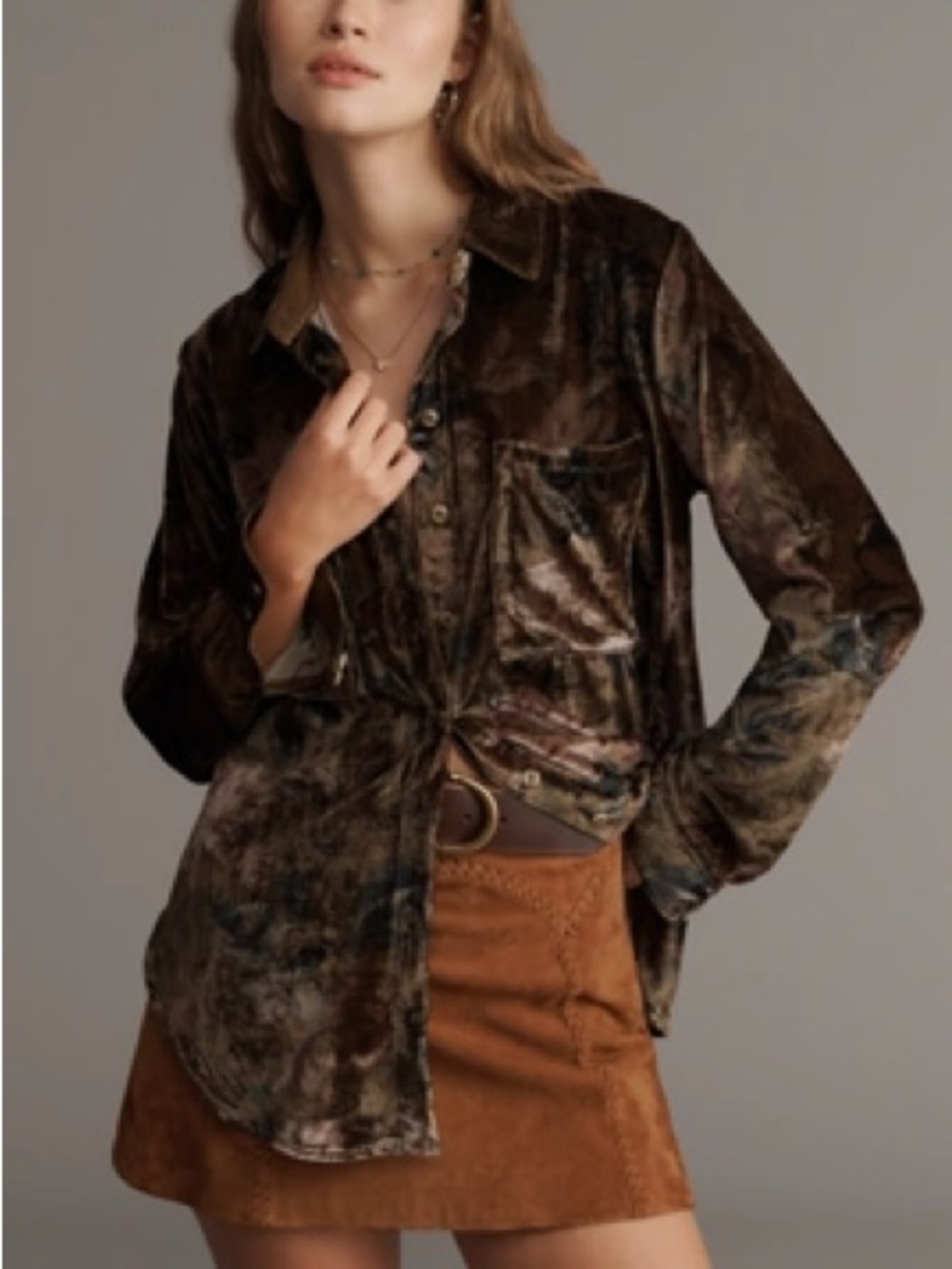 Anthropologie Pilcro Hadley Velvet Relaxed Buttondown Shirt